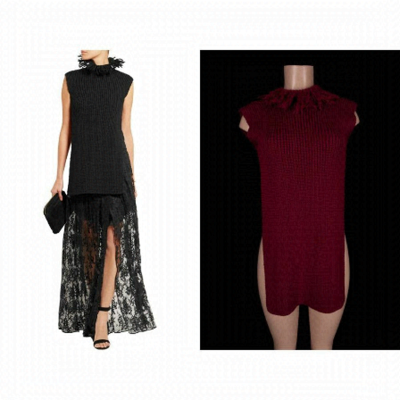 VALENTINO S Maglia Open-back Fringe-trimmed Wool Tunic - Picture 2 of 10